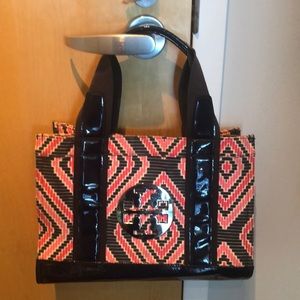 Tory Burch navy and bright pink tote
